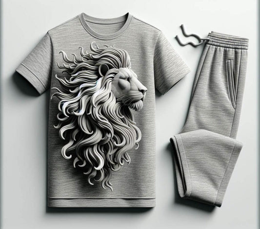 Beautiful Lion Design Grey T - Shirt and Track Pant - Acquires