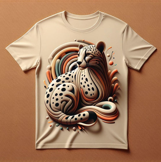 Beige Abstract Leopard Cotton Short Sleeve T - Shirt - Acquires