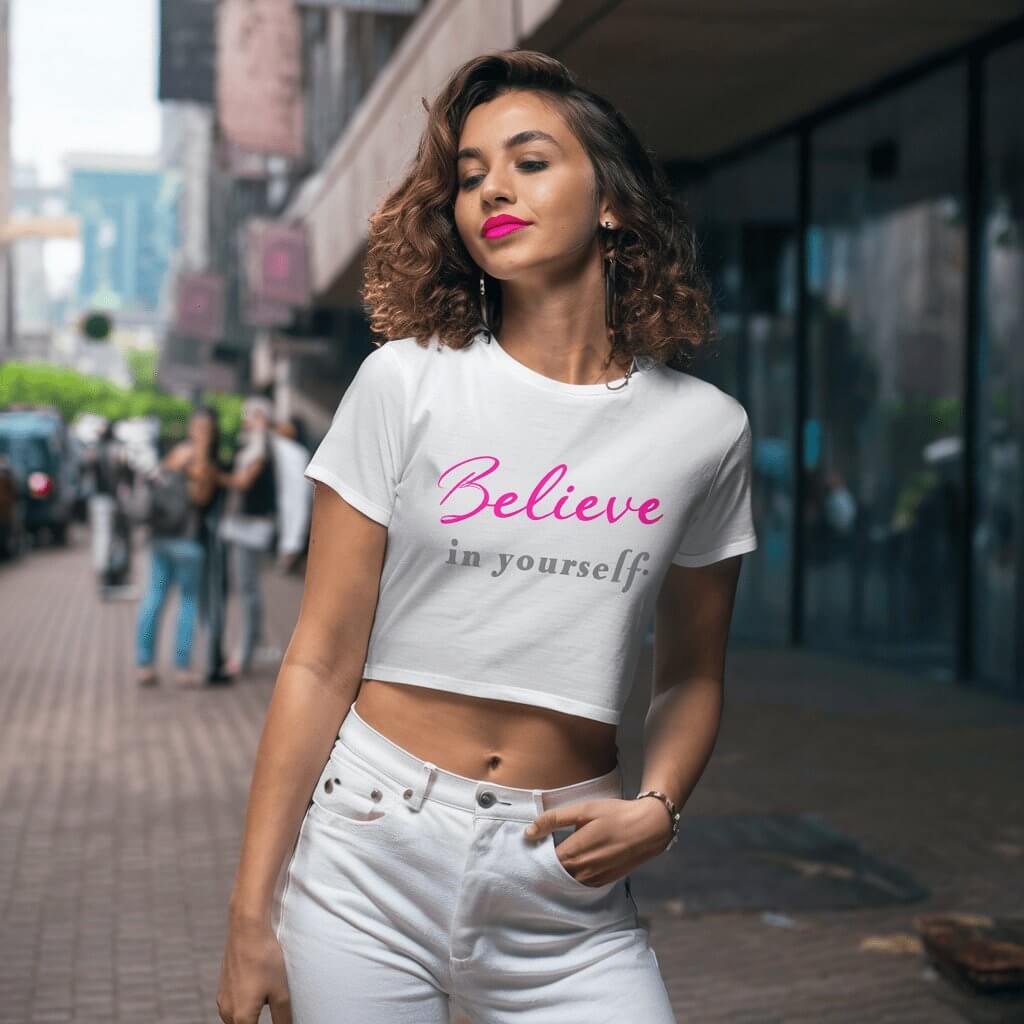 Believe In Yourself White Crop Top - Acquires