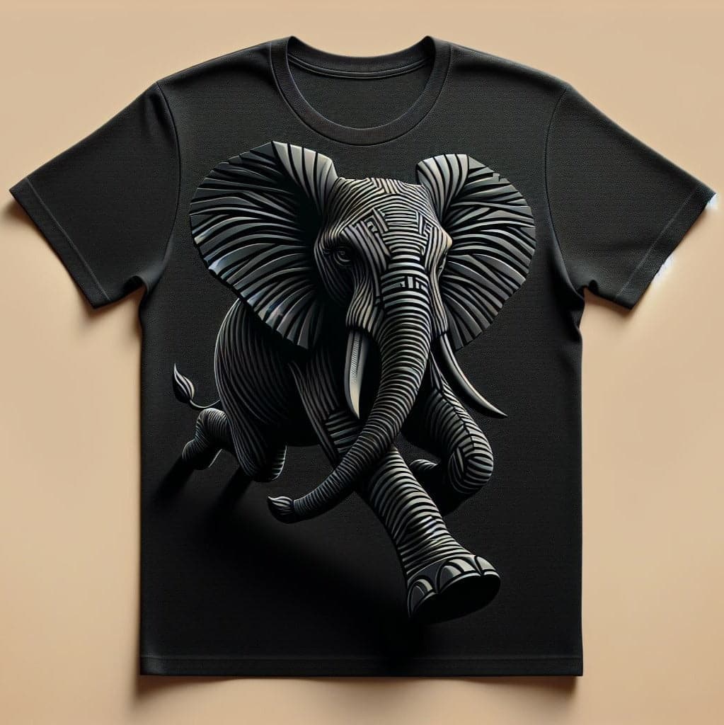 Black Abstract Elephant Cotton Short Sleeve T - Shirt - Acquires