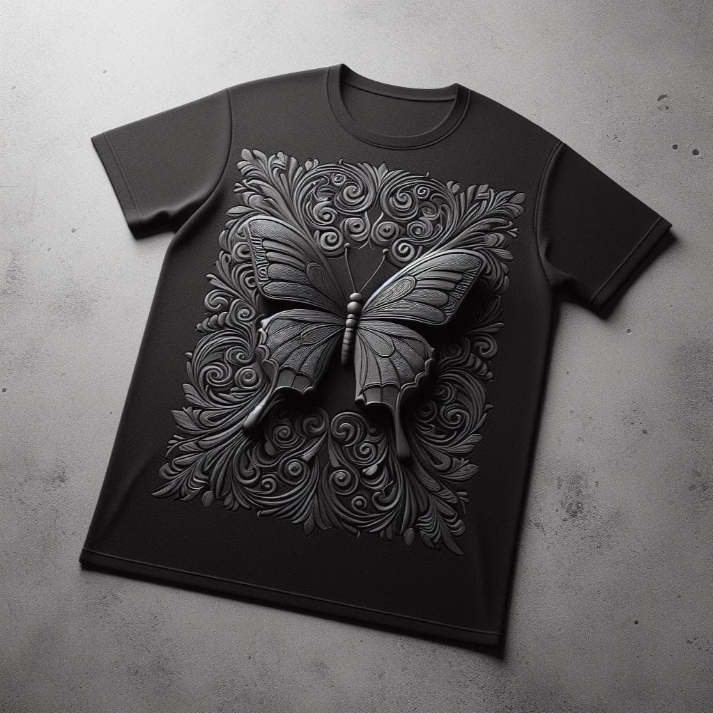 Black Butterfly Cotton Short Sleeve T - Shirt - Acquires