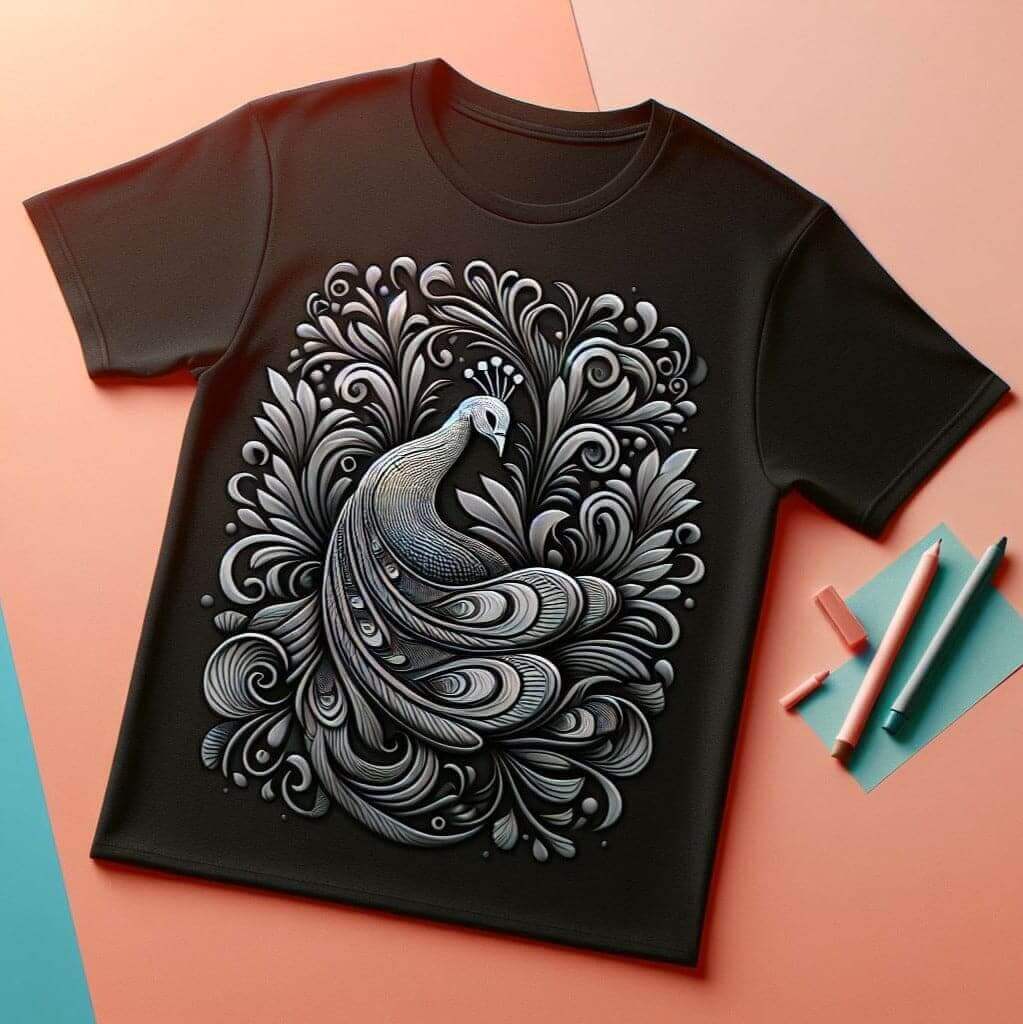 Black Enchanted Peacock Tee - Fantastical and Elegant - Acquires