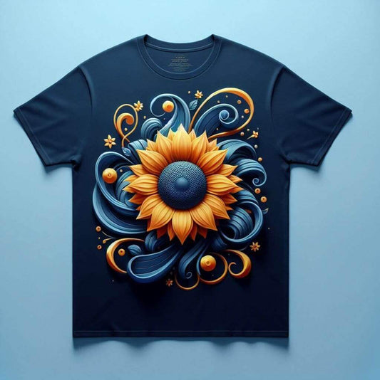 Black Golden Petals Majesty Shirt Cotton Half Sleeve T - Shirt - Acquires