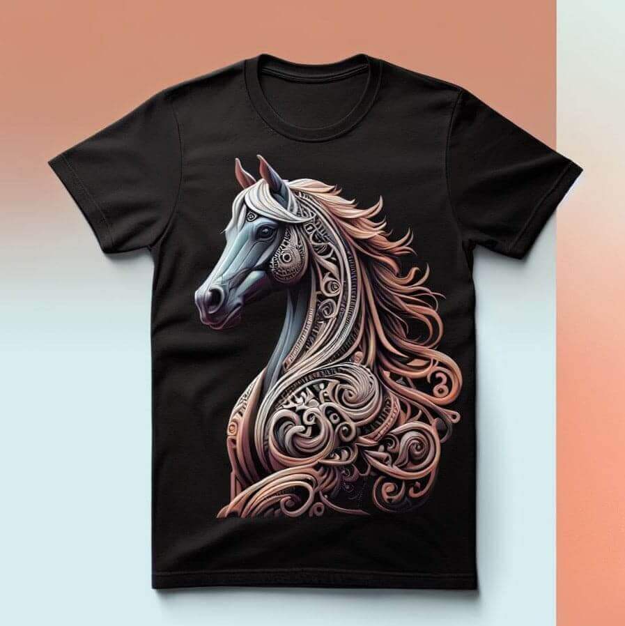 Black Graceful Horse Cotton Half Sleeve T - Shirt - Acquires