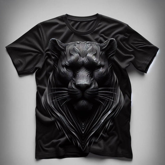 Black Panther's Moonlit Prowl Short Sleeve Cotton Round Neck T - Shirt - Acquires