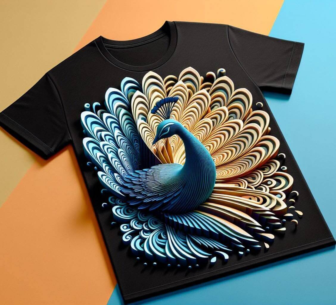 Black Peacock Plumage Splendor Round Neck Short Sleeve Cotton T - Shirt - Acquires