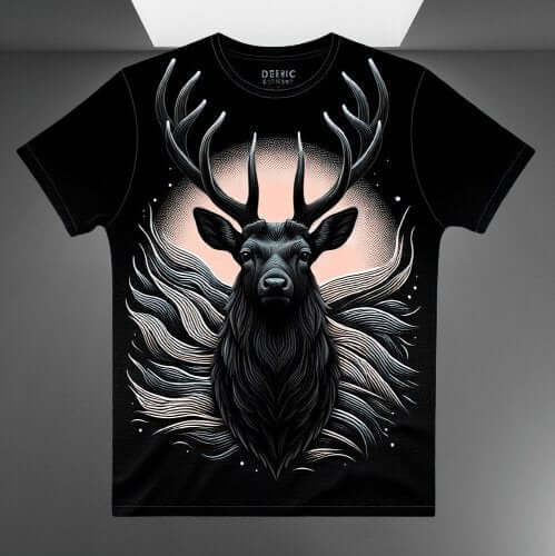 Black Savannah Deer Round Neck Short Sleeve Cotton T - Shirt - Acquires