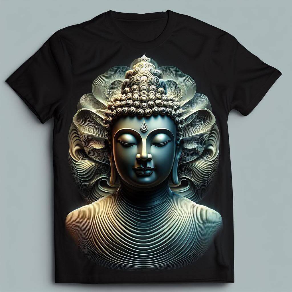 Black Serenity Seeker: Buddha's Round Neck Short Sleeve Cotton T - Shirt - Acquires