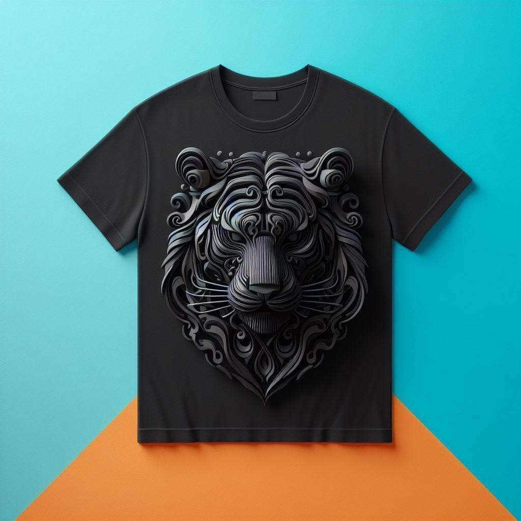 Black Tiger Abstract Cotton Half Sleeve T - Shirt - Acquires