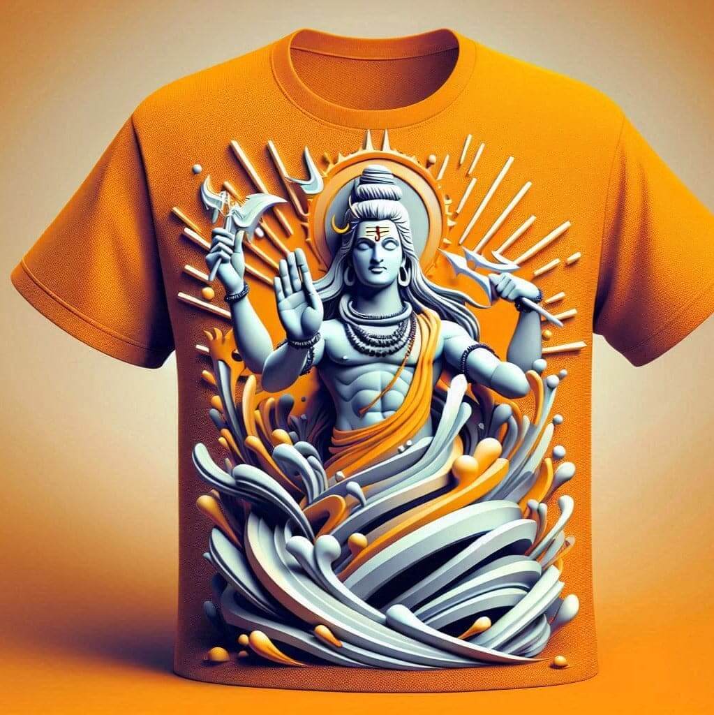 Blessed Mahadev Shiva Radiant Orange Round Neck Casual Half Sleeve Cotton T - Shirt - Acquires