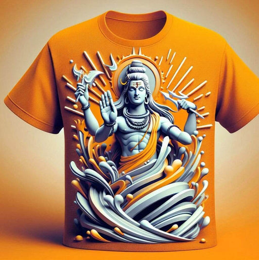 Blessed Mahadev Shiva Radiant Orange Round Neck Casual Half Sleeve Cotton T - Shirt - Acquires