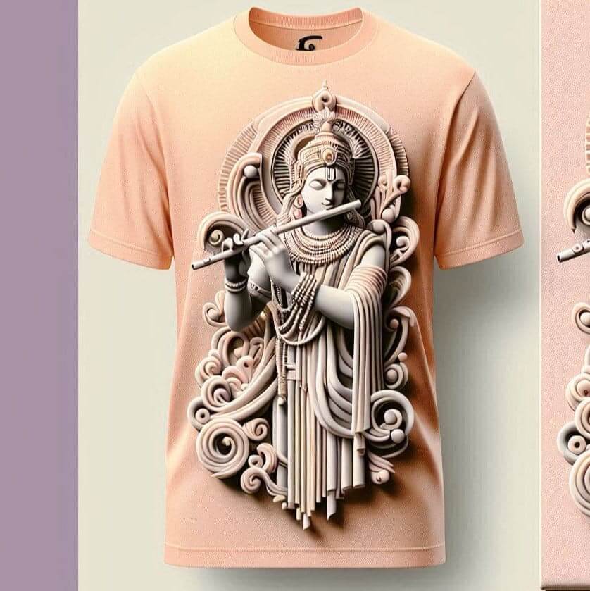 Blissful Krishna Flute Soft Pink Round Neck Half Sleeve Cotton T - Shirt - Acquires