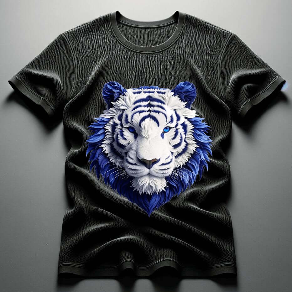 Brave Blue Fur Tiger Black T - Shirt - Acquires