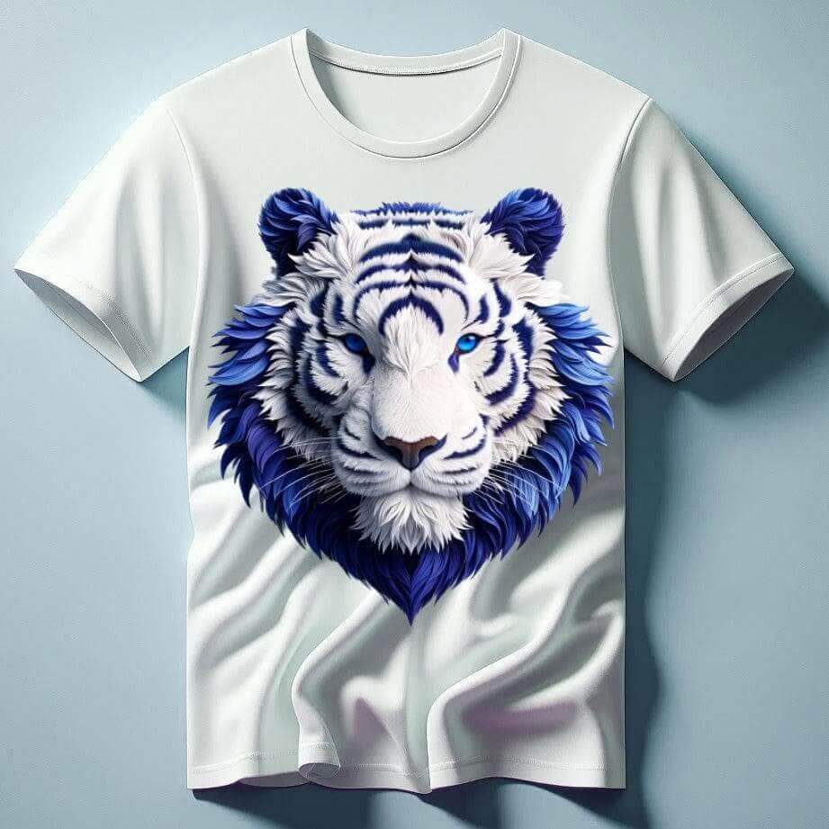 Brave Blue Fur Tiger White T - Shirt - Acquires