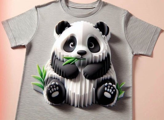 Cute Grey Panda Round Neck Half Sleeve Cotton Tee - Acquires