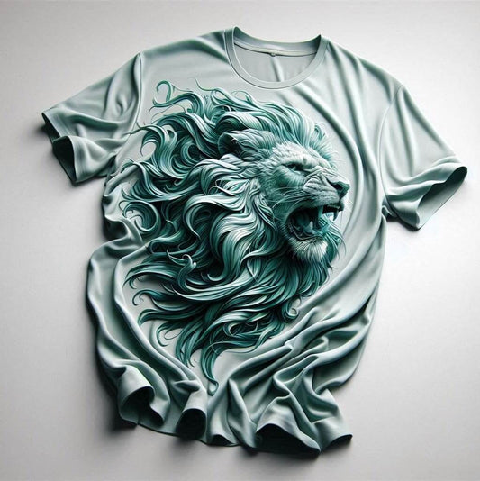 Daring Gray Lion Modern Fit Round Neck Short Sleeve Cotton T - Shirt - Acquires