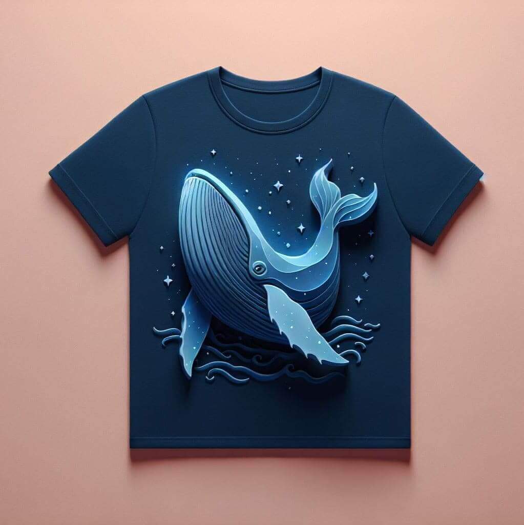 Dark Navy Blue Whale Design Cotton Half Sleeve T - Shirt - Acquires