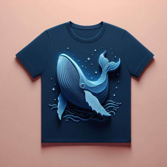 Dark Navy Blue Whale Design Cotton Half Sleeve T - Shirt - Acquires