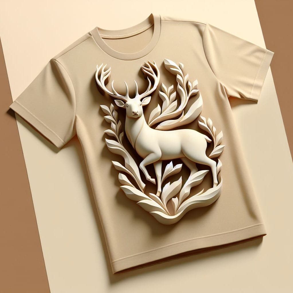 Deer Glance Graphic Beige Cotton Half Sleeve T - Shirt - Acquires