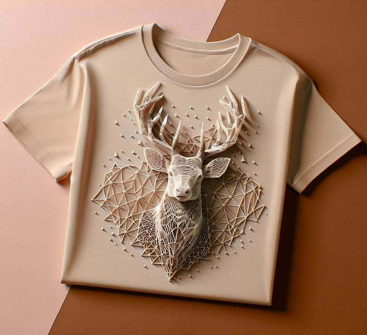 Deer's Gaze Swirling Beige Cotton Half Sleeve T - Shirt - Acquires