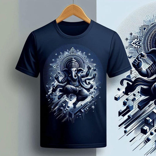 Divine Avatar Lord Ganesh Sky Blue Round Neck Half Sleeve Cotton T - Shirt - Acquires