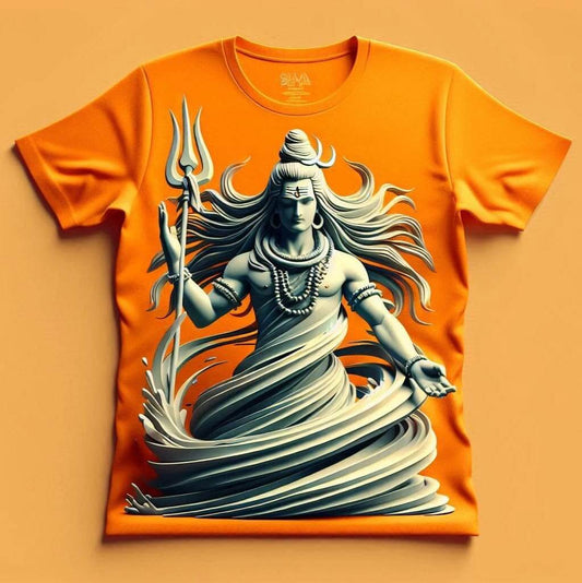 Divine Lord Shiva Vibrant Orange Round Neck Short Sleeve Cotton T - Shirt - Acquires