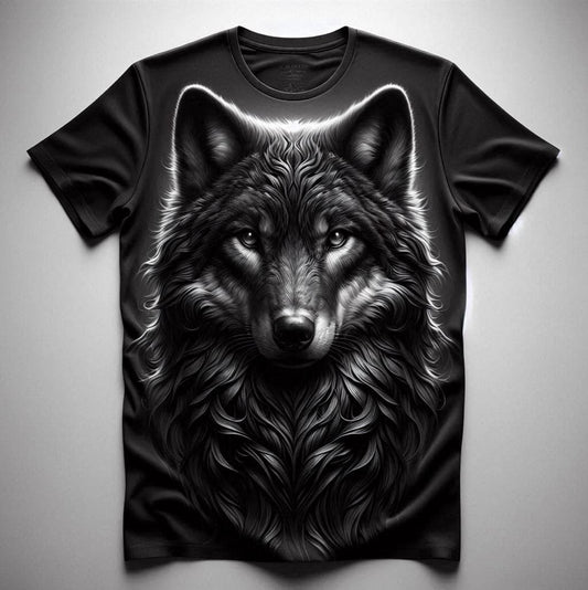 Dynamic Black Wolf Round Neck Half Sleeve Cotton Tee - Acquires