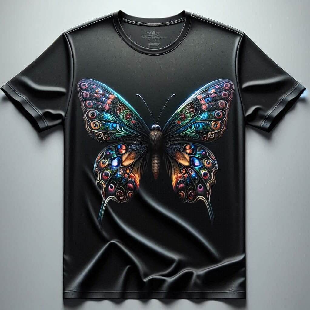 Elegant Black Round Neck Butterfly Half Sleeve Cotton T - Shirt - Acquires