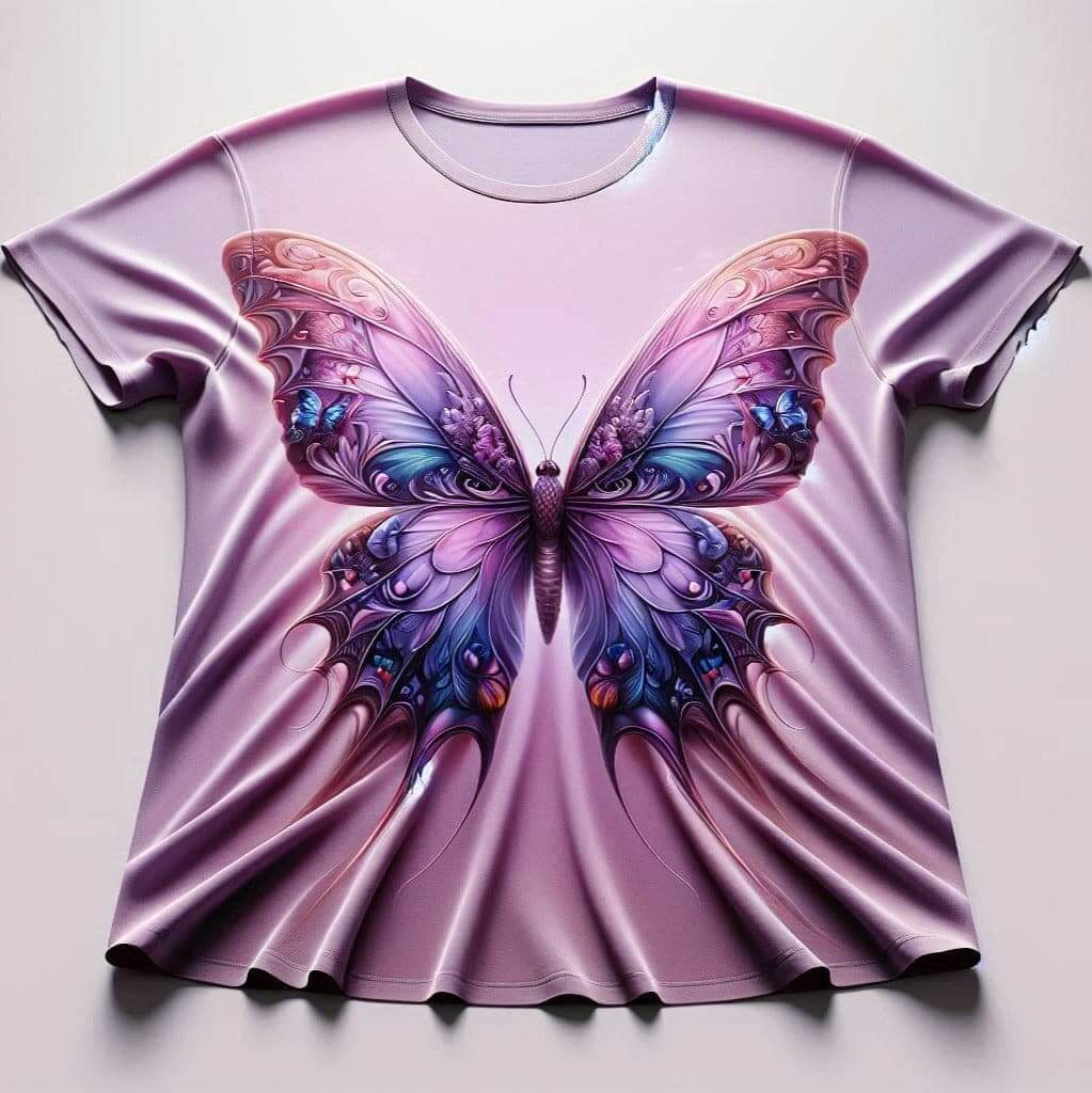 Elegant Butterfly Lavender Color Round Neck Half Sleeve Cotton T - Shirt - Acquires