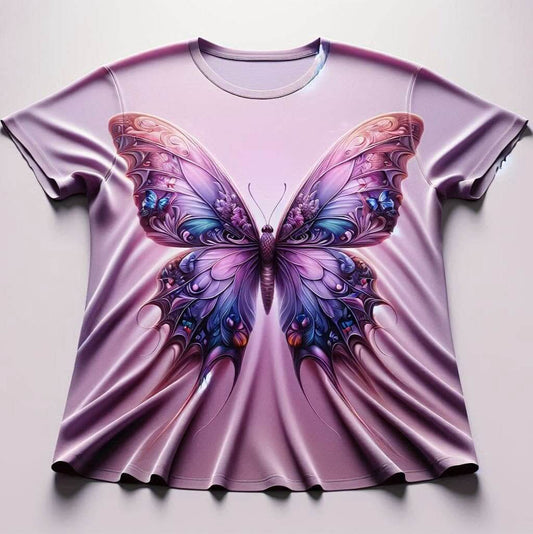 Elegant Butterfly Lavender Color Round Neck Half Sleeve Cotton T - Shirt - Acquires