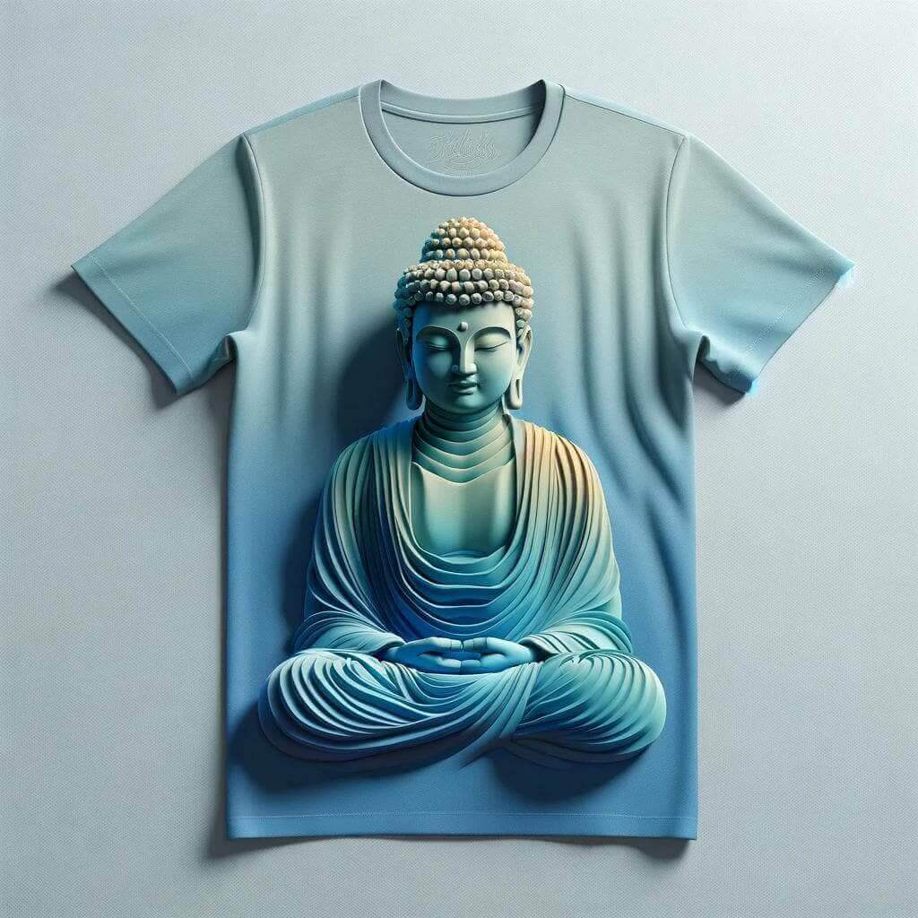 Elegant Cyan Bliss: Buddha T - Shirt - Acquires