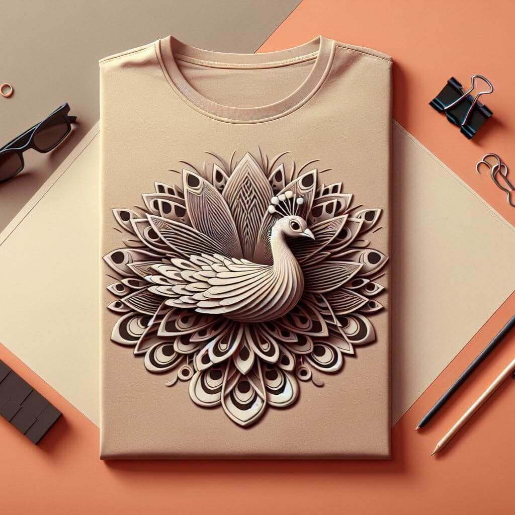 Elegant Peacock Beige Cotton Half Sleeve T - Shirt - Acquires