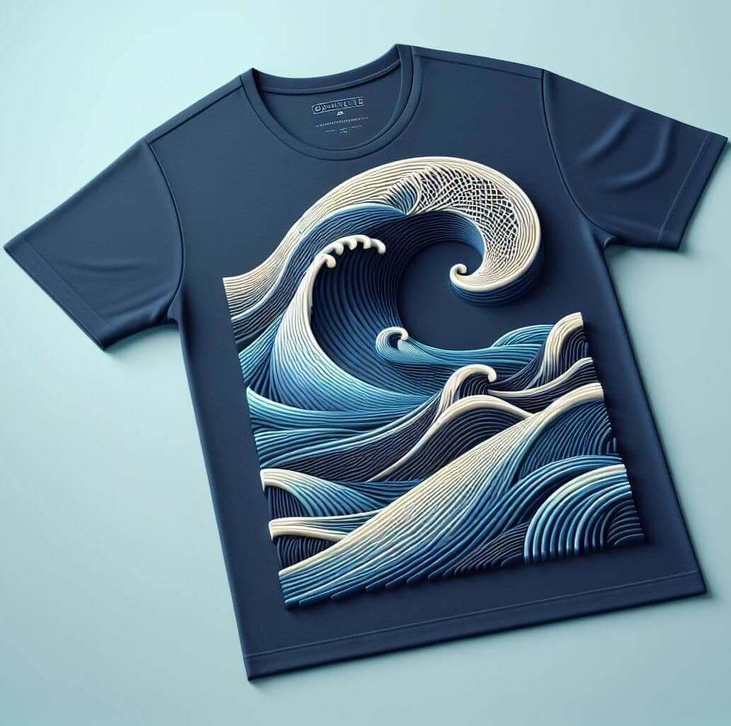 Elegant Wave Abstract Navy Blue Cotton Half Sleeve T - Shirt - Acquires