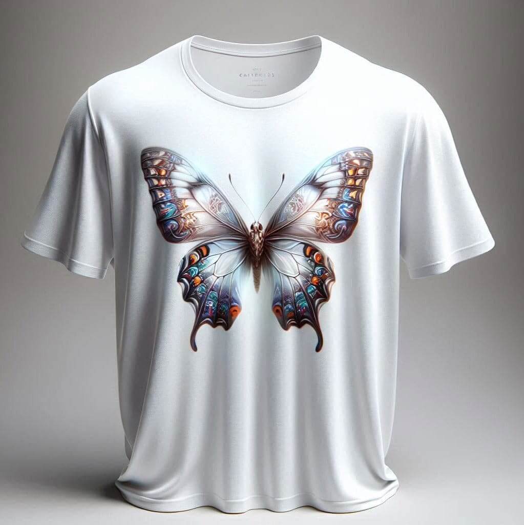 Elegant White Butterfly Chic Round Neck Short Sleeve Cotton T - Shirt - Acquires