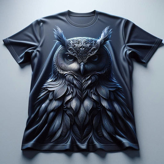 Enchanted Dark Owl Navy Round Neck Half Sleeve Cotton T - Shirt - Acquires