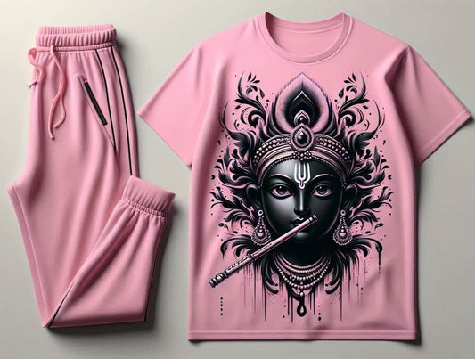 Enigmatic Krishna Pink Tracksuit Set with Plain Pant - Acquires