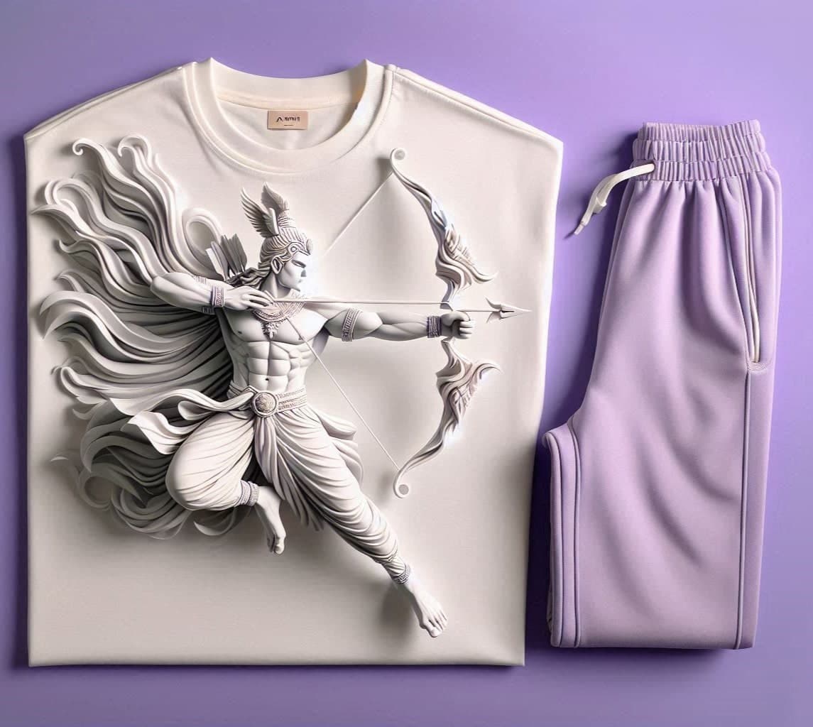 Epic Battle Rama White T - Shirt with Lavender Trackpant Tracksuit Set - Acquires