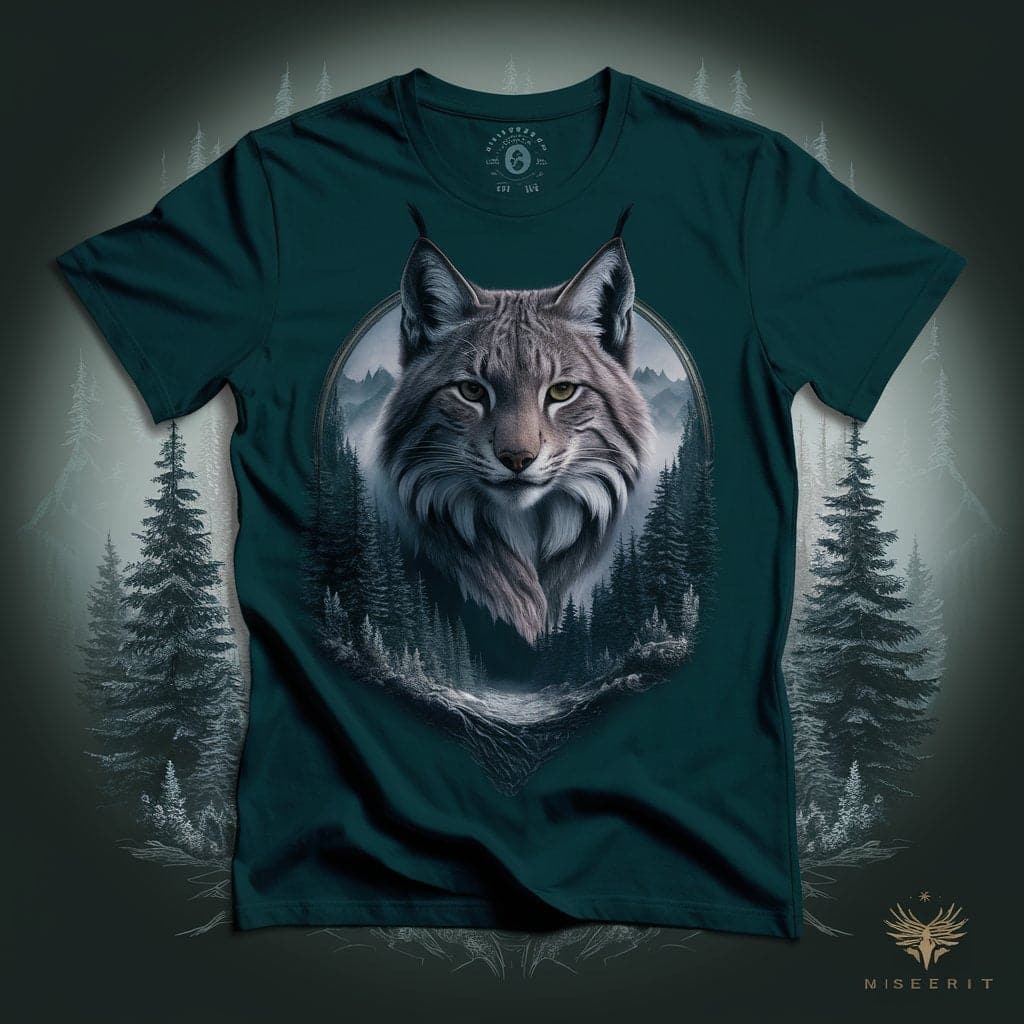 Exquisite Dark Green Lynx Cat Modern Round Neck Half Sleeve Cotton T - Shirt - Acquires