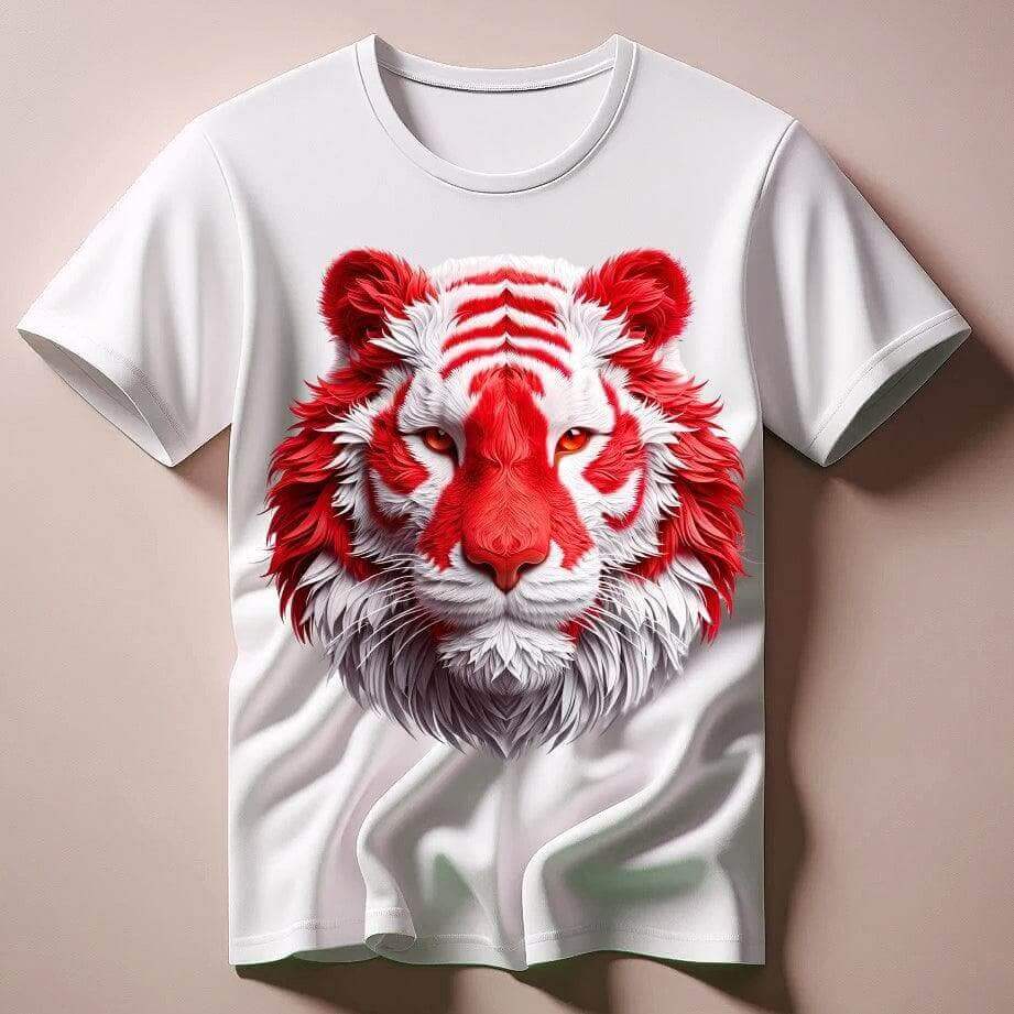 Fearless Red Fur Tiger White T - Shirt - Acquires