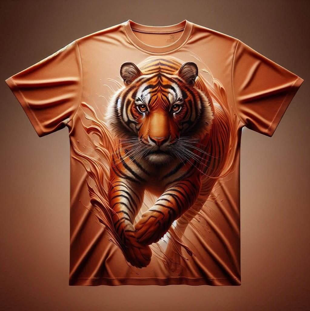 Fiery Orange Tiger Round Neck Half Sleeve Cotton T - Shirt - Acquires