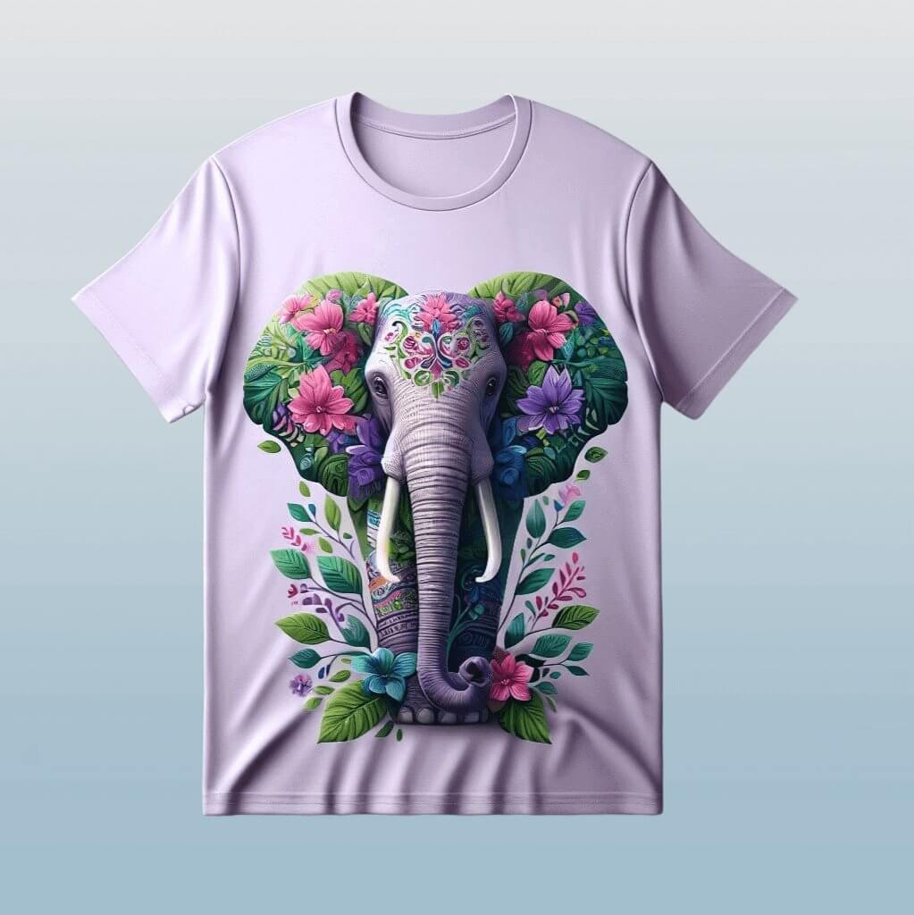 Floral Majesty Elephant Cotton Half Sleeve T - Shirt - Acquires