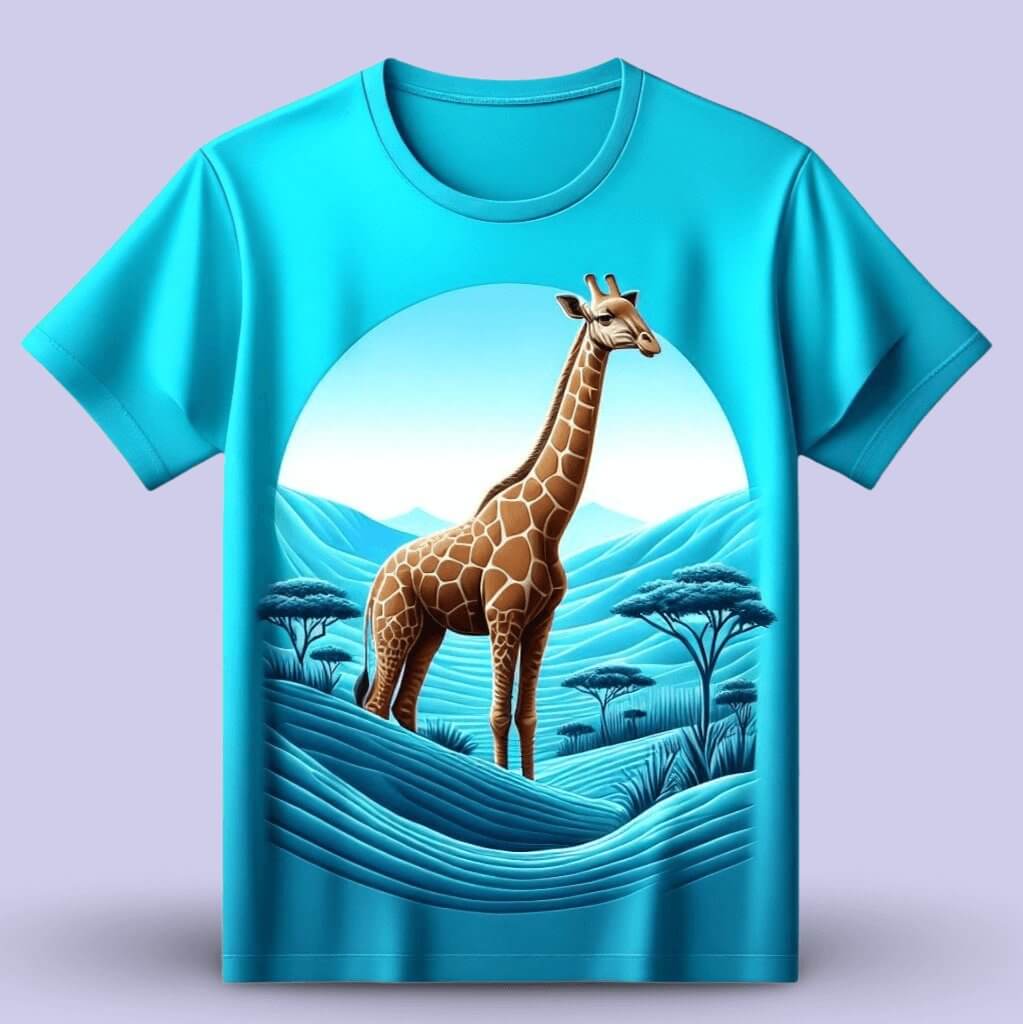 Foliage Giraffe Blue Cotton Half Sleeve T - Shirt - Acquires