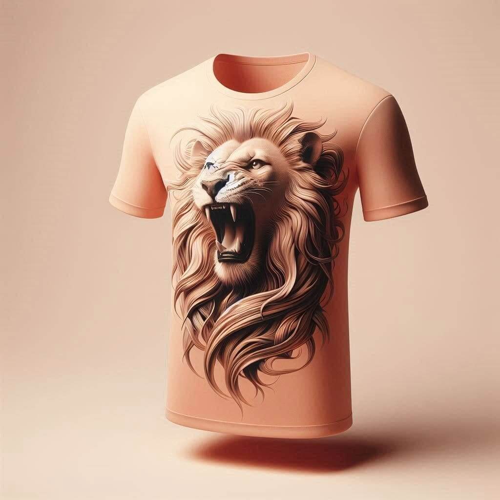 Furious Lion Intense Beige Round Neck Half Sleeve Cotton T - Shirt - Acquires