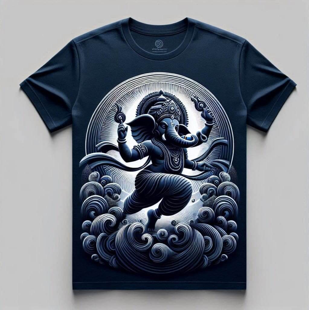 Ganesh The Protector Navy Blue Round Neck Half Sleeve Cotton T - Shirt - Acquires