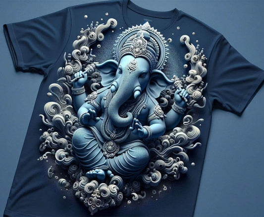 Ganesha's Blessings Royal Blue Round Neck Half Sleeve Cotton T - Shirt - Acquires