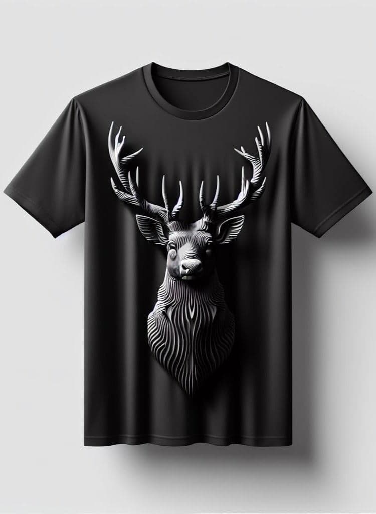 Geometric Stag Black Cotton Half Sleeve T - Shirt - Acquires