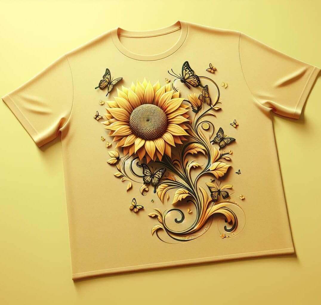 Golden Sunflower Yellow Beige Cotton Half Sleeve T - Shirt - Acquires