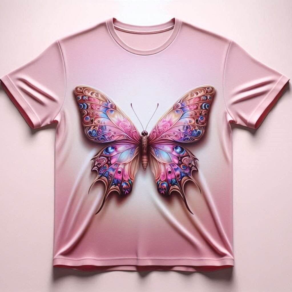 Graceful Pink Butterfly Chic Crew Neck Half Sleeve Cotton T - Shirt - Acquires