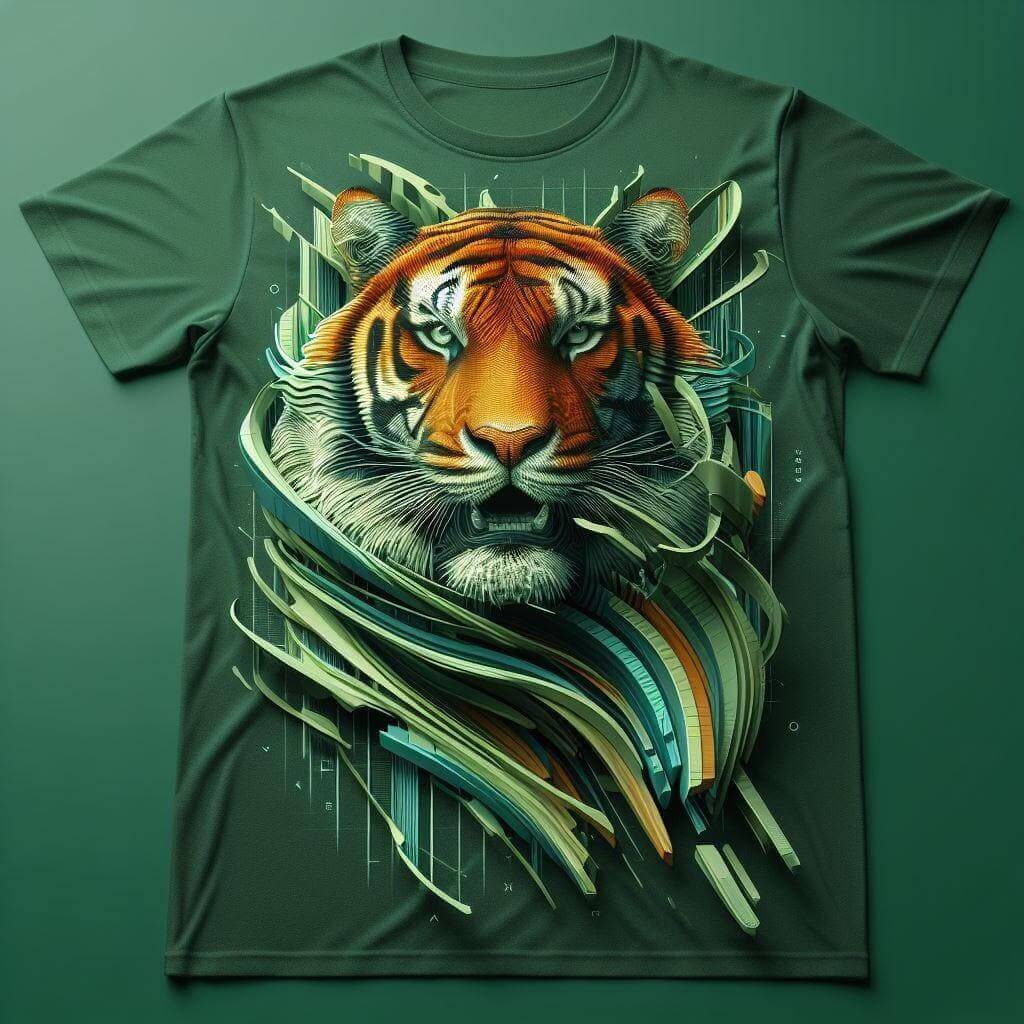 Green Artistic Tiger Cotton Short Sleeve T - Shirt - Acquires