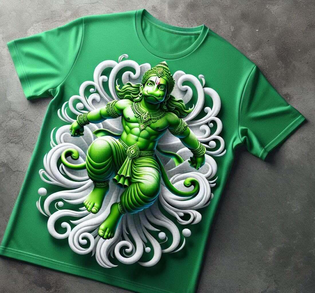 Green Hanuman Abstract Tee - Mystical and Powerful - Acquires